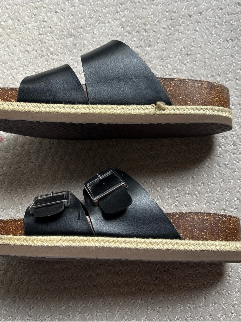 Time and Tru Black Double-Buckle Slide Sandals